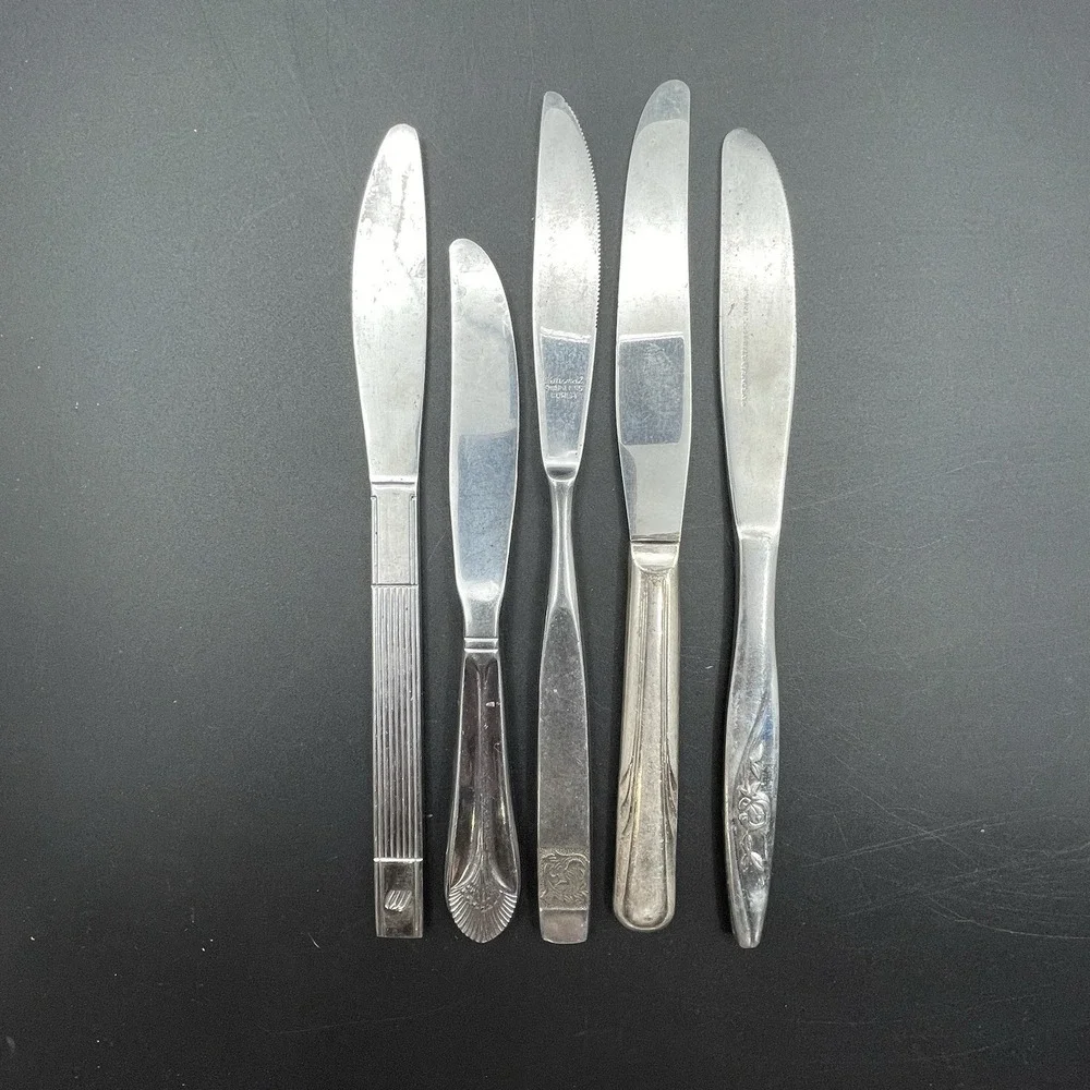Lot 5 Vintage Mixed Flatware Knives Stainless Silverplate‎ Crafts Replacements